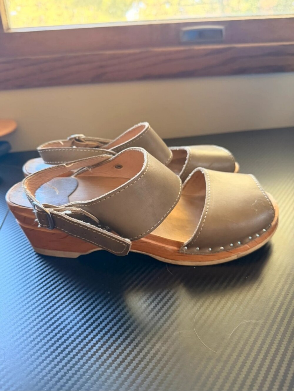 Troentorp Women's Brown Green Leather Slingback Clog 40 Sandals